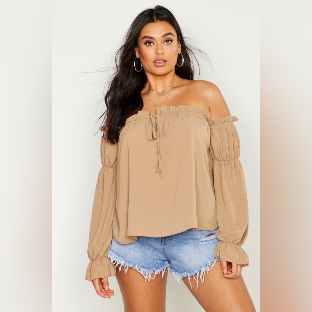 Boohoo Plus Tan Off-Shoulder Top